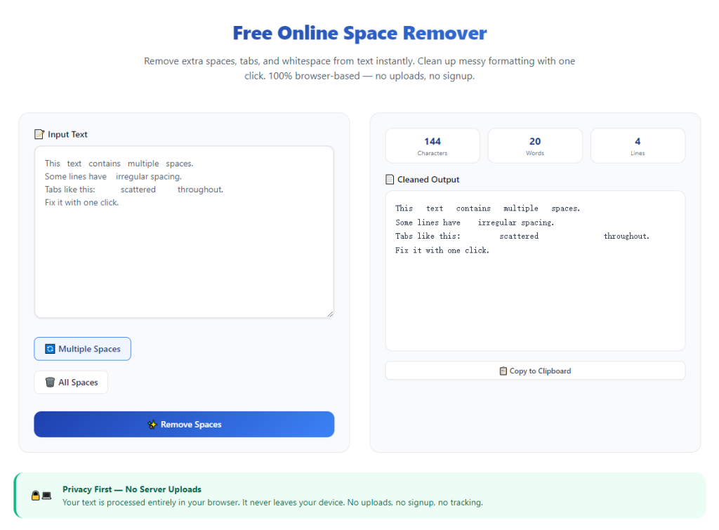 Best Tool to Remove Extra Spaces Online Free