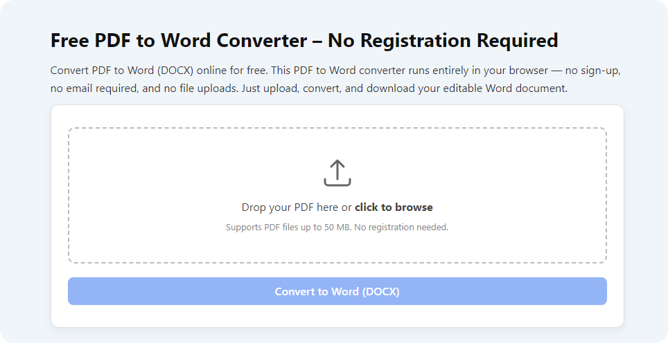 Free PDF to Word Converter – Fast, Accurate, No Registration, No Watermark 1 Free PDF to Word Converter