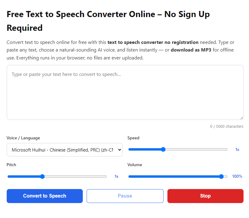 Free Text to Speech Converter – Natural Voice, No Registration, Instant Audio 2 Free Text to Speech Converter