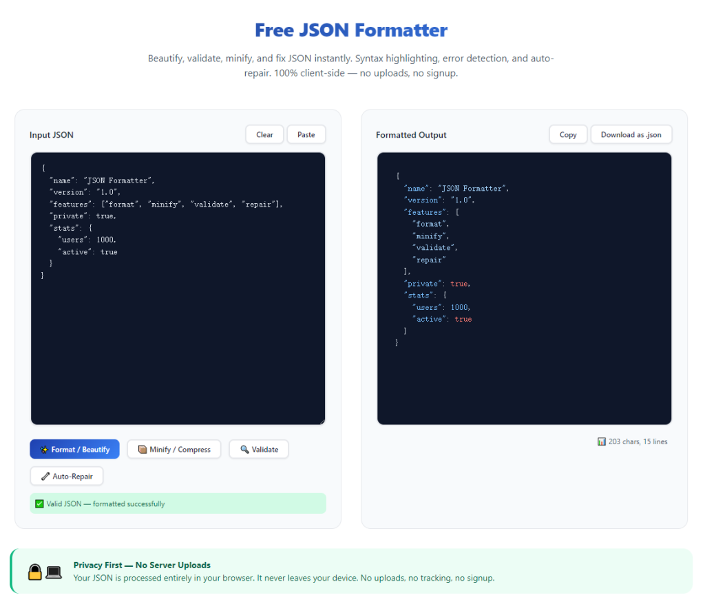 Best JSON Formatter No Registration No Ads